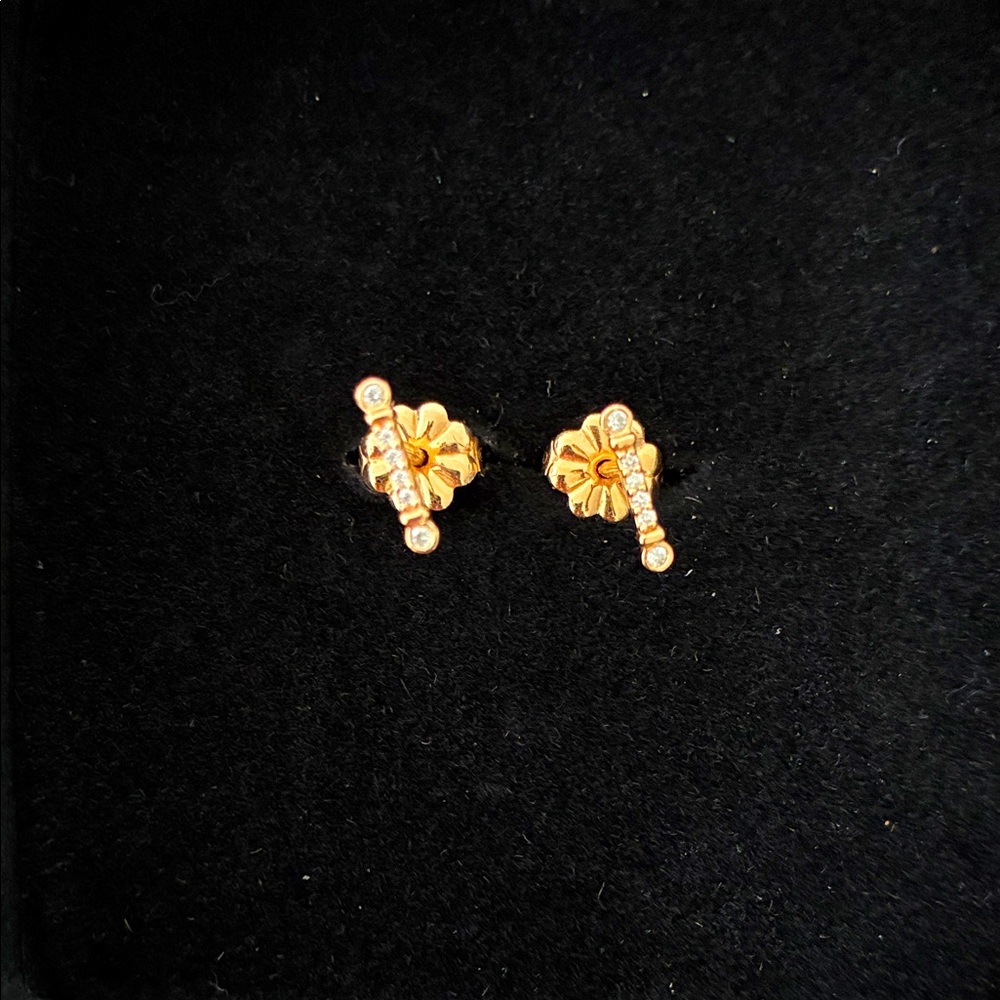 Tiffany & co fleur de lis rose gold diamond earrings